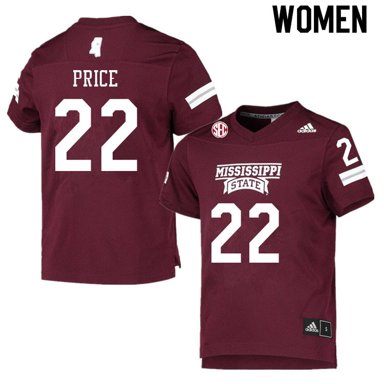 Women #22 Simeon Price Mississippi State Bulldogs College Football Jerseys Sale-Maroon